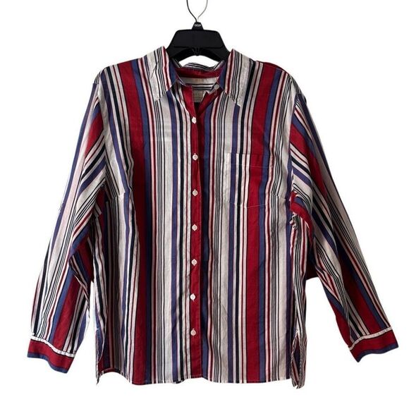 First Issue Liz Claiborne red white blue cotton lightweight button shirt 18/20 - Picture 1 of 10
